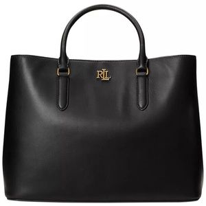 NWT Lauren Ralph Leather Large Marcy Satchel BLACK Original Packaging